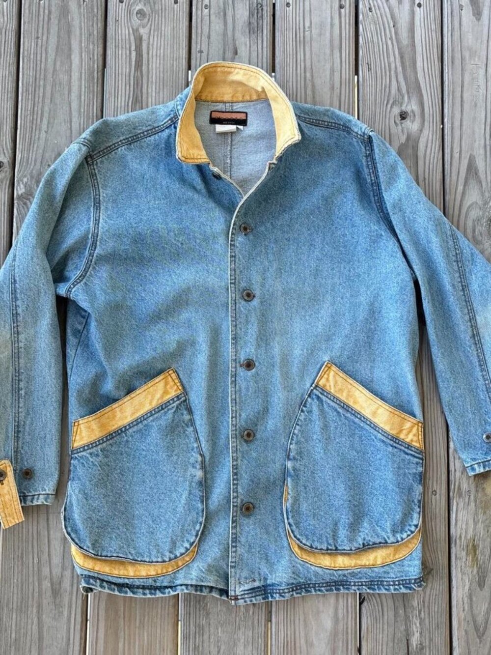 Vintage R Rodeo Denim Jacket 90s Trucker Button Up Blue Medium